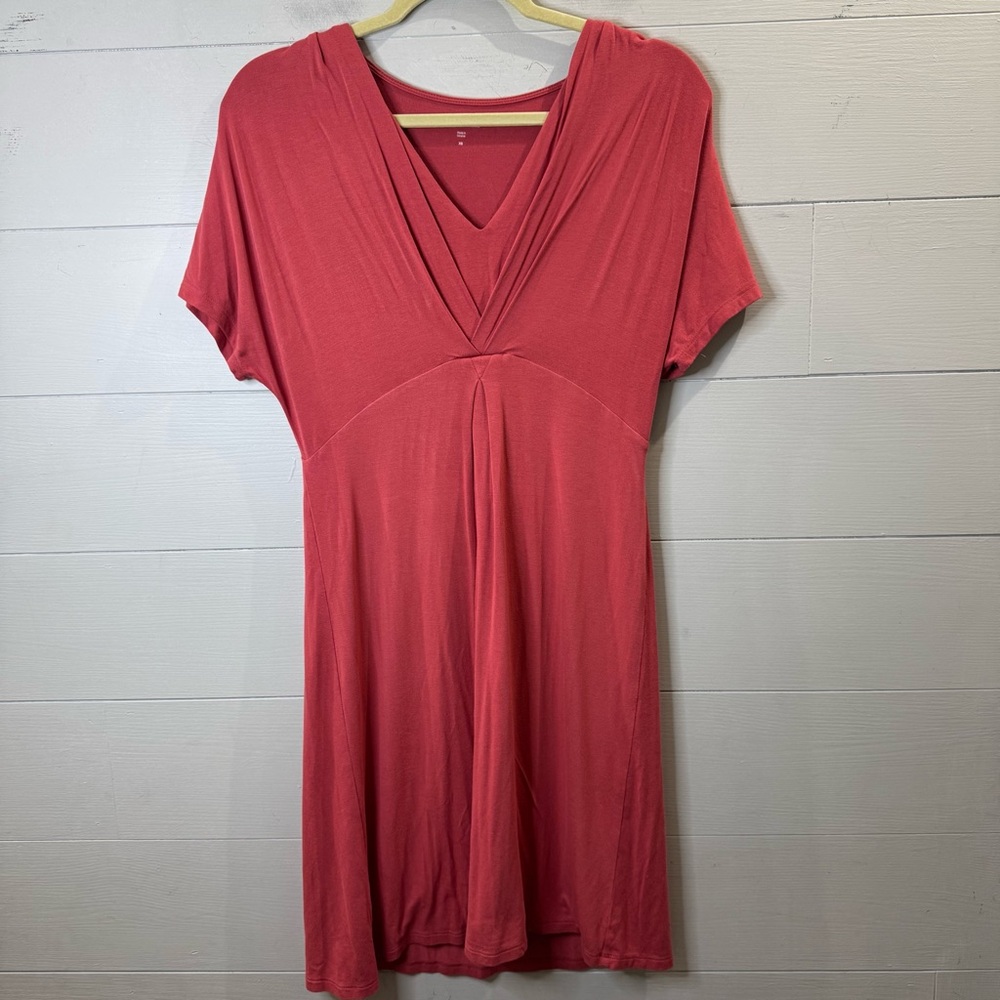 Garnet Hill Women's Short Sleeve Red V-Neck Dress Size XS